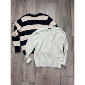 Brandi Melville Sweater Bundle-cream & Crew Neck Ivory/Blue Stripe Lot Of 2